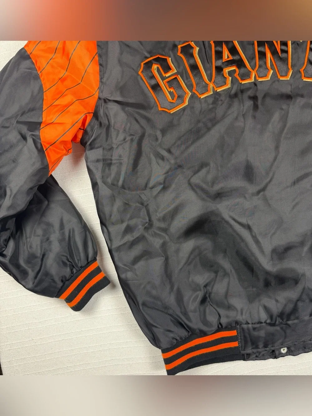 Vintage San Francisco Giants MLB G-III Satin Pinstripe Bomber Jacket Mens M
